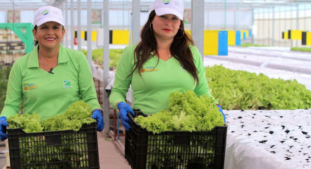 Imagen de dos mujeres con canastas llenas de lechugas