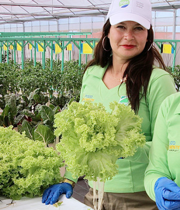 Imagen de dos mujeres mostrando lechugas