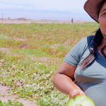 Imagen de una mujer con un campo detrás